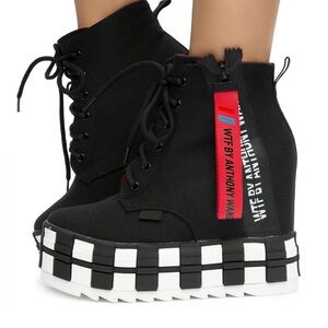 Anthony Wang Minson Wedge Black Canvas Platform Sneakers